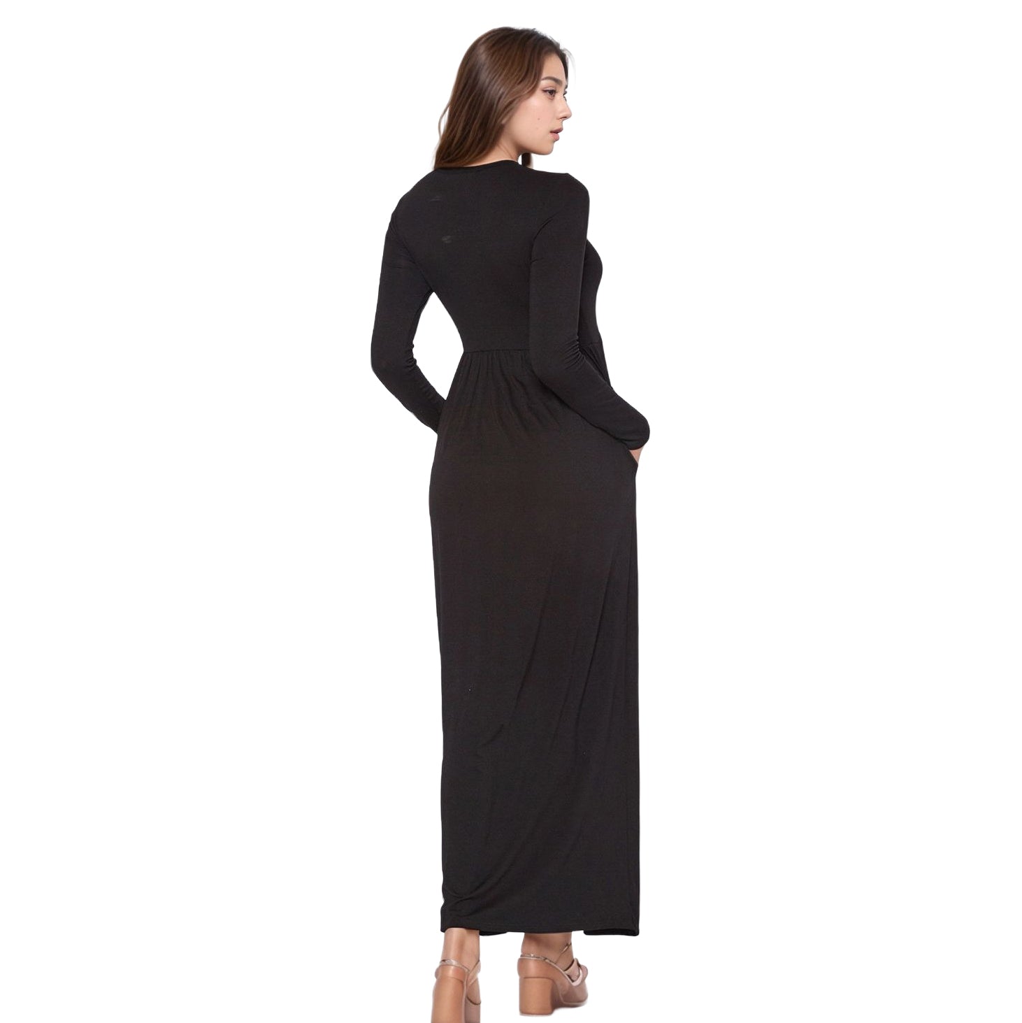Women's Basic Long Sleeve Fit & Flare Maxi Dress