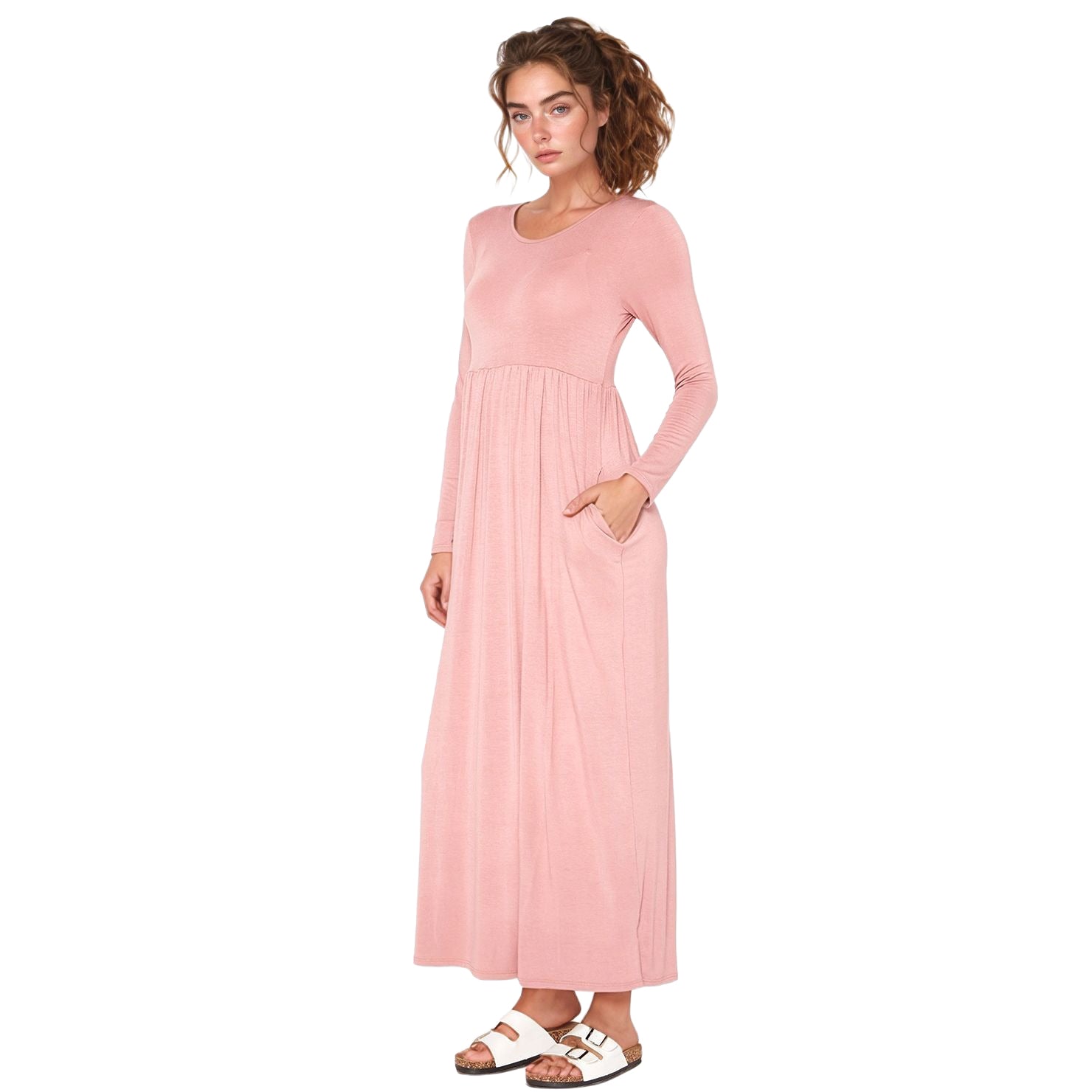 Women's Basic Long Sleeve Fit & Flare Maxi Dress