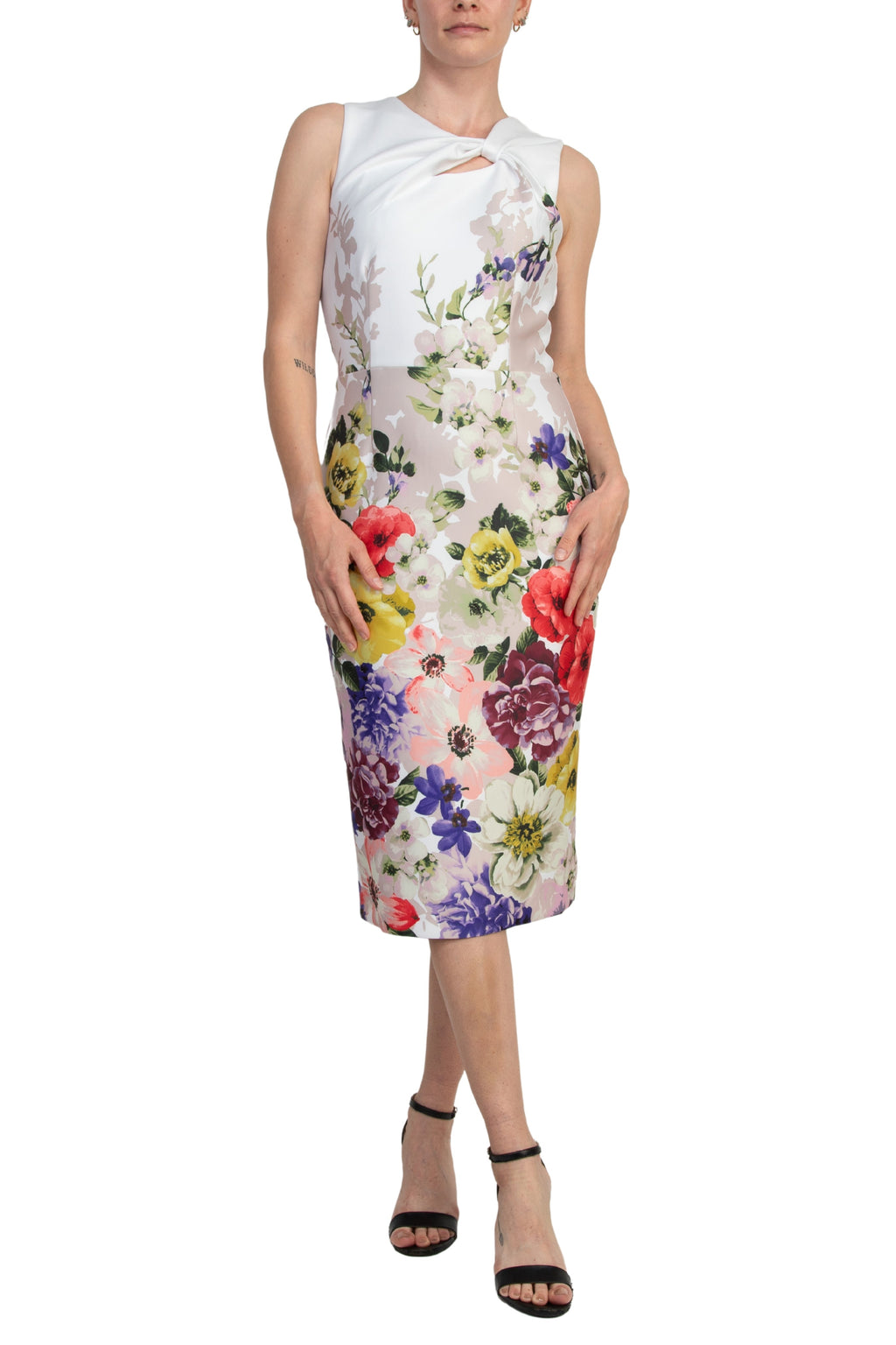 Donna Ricco Asymmetric Twist-Neck Sleeveless Zip Closure Scuba Sheath Dress