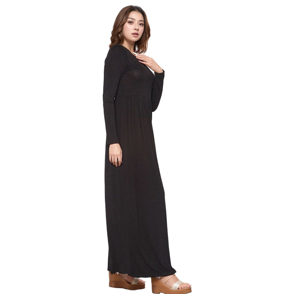 Women's Basic Long Sleeve Fit & Flare Maxi Dress