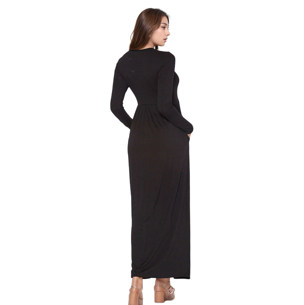Women's Basic Long Sleeve Fit & Flare Maxi Dress