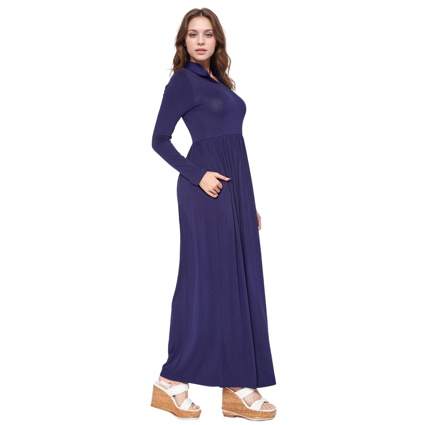 Women's Basic Long Sleeve Fit & Flare Maxi Dress